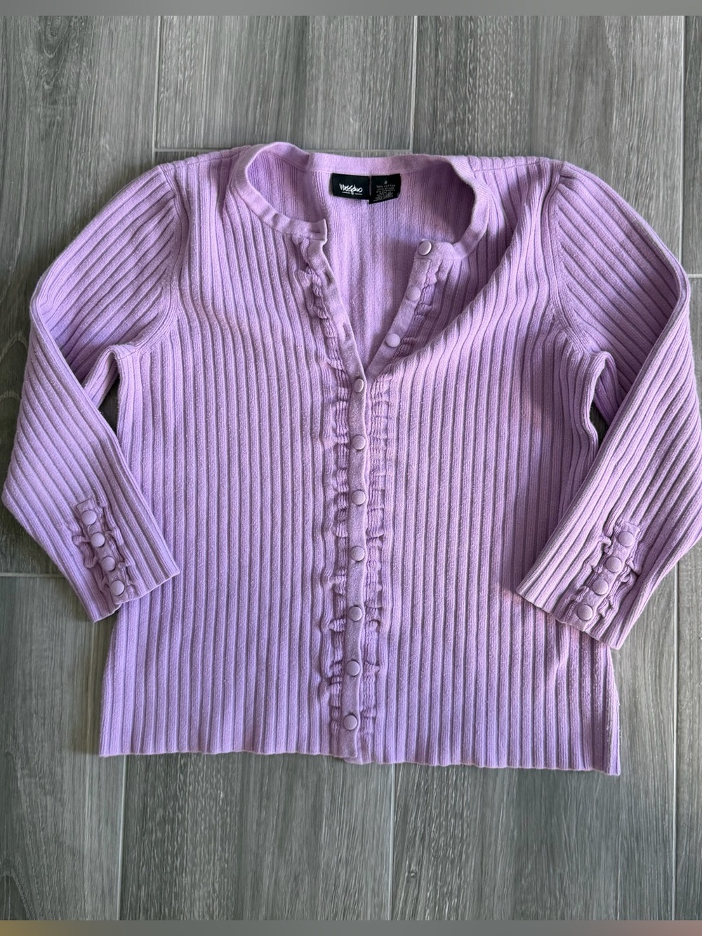 Vintage Y2K Massimo Lilac Ruffle-Trim Button Cardigan